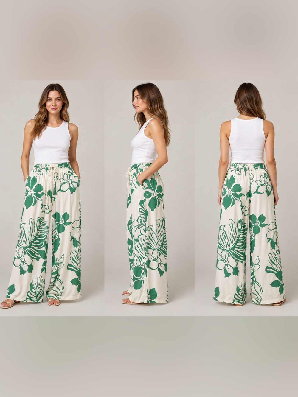 Faithfull The Brand Green Floral Wide-Leg Pants US 12
